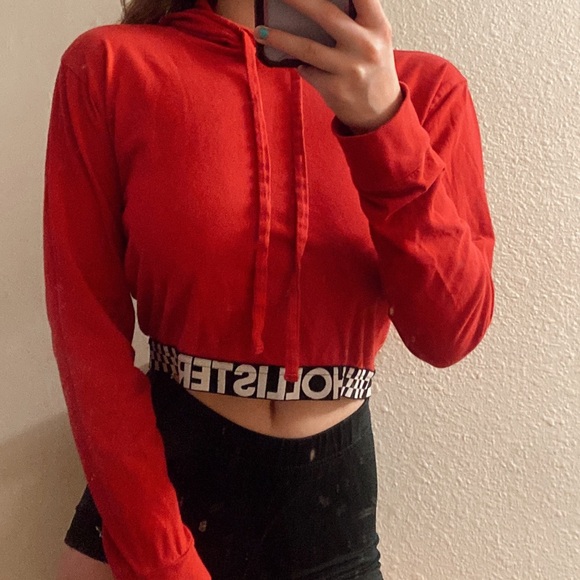 Hollister • Cropped Red, White, & Black Checkered Hoodie - Picture 4 of 6